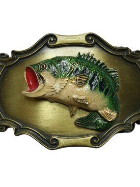 Raintree Jumping Bass Fish Belt Buckle Brass Vintage 1980